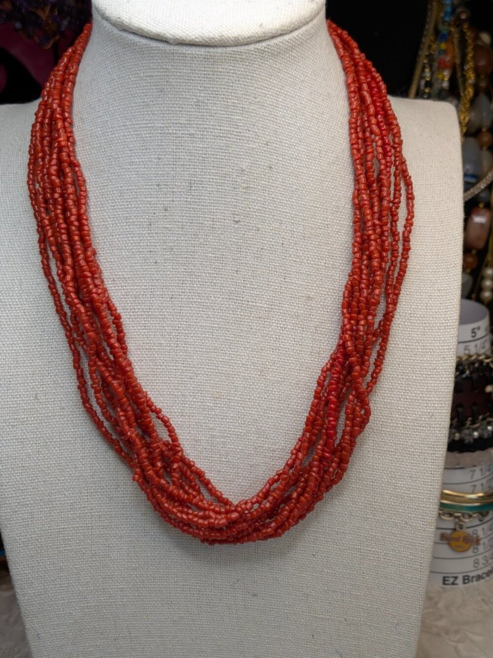 Vintage Silpada Red Coral Multi‑Strand Necklace – Sterling Silver Clasp, 17"